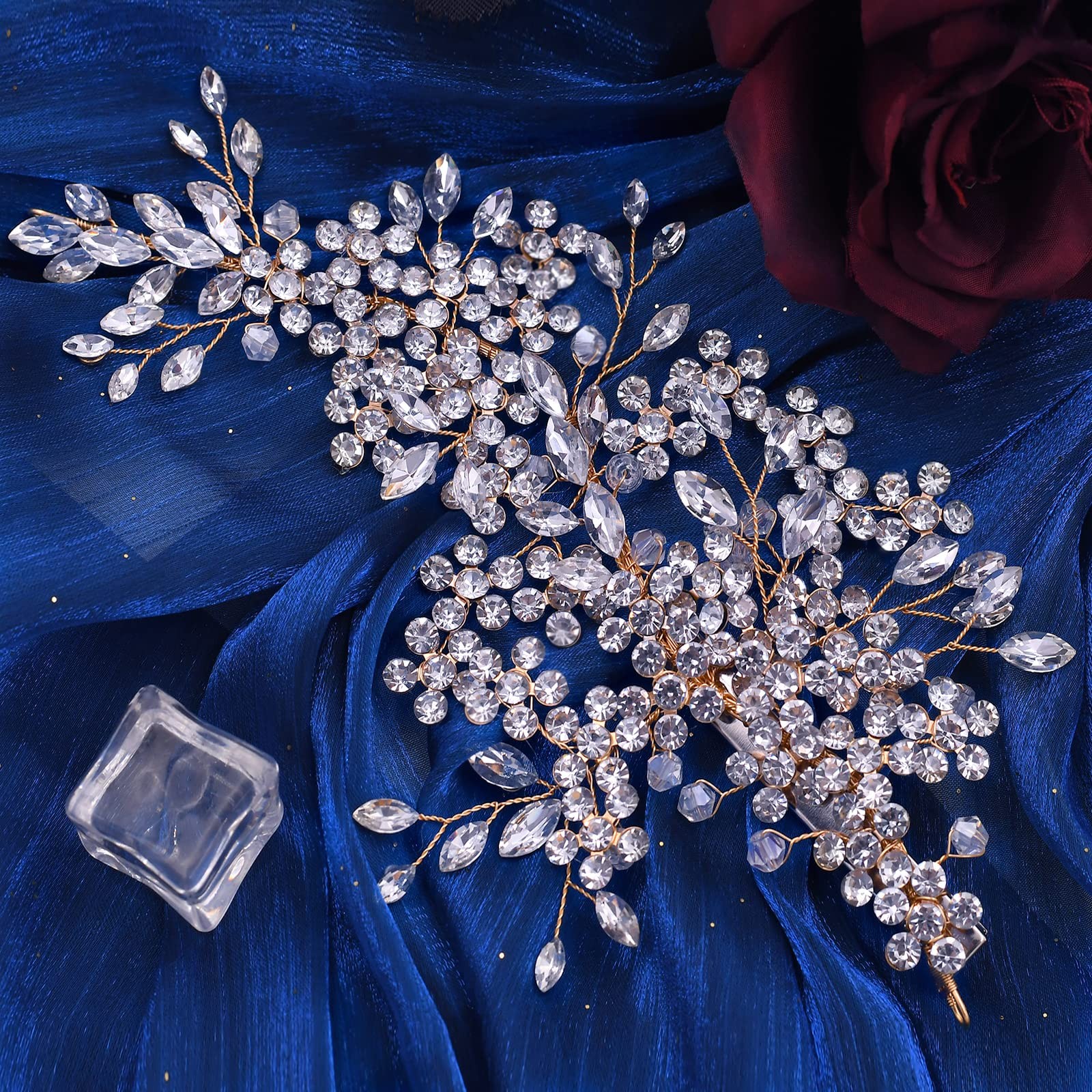 2 PCS Rhinestone Bridal Hair Clips Wedding Headpieces Women Crystal 2 PCS Rhinestone Bridal Hair Clips Wedding Headpieces Women Crystal