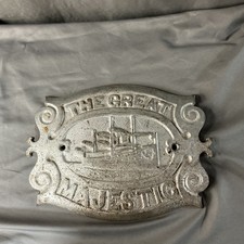 Antique THE GREAT MAJESTIC Cast Iron Plate Steam Ship Logo