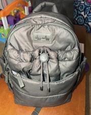 Itzy Ritzy Gray Diaper Bag Backpack with Inner Pockets, "Good Vibes" Lining