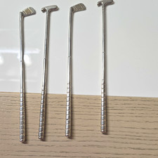 Set of 4 Silver Metal Golf Club Swizzle Sticks Stir Stirrers