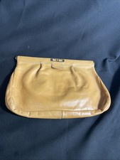 Vintage Light Tan Leather Clutch Purse Hinged Opener