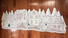 Crochet Christmas Village Cutout Table Runner 15 X 45 White Festive Accents