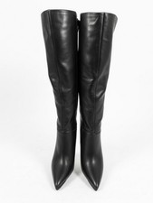 NINE WEST-Varin Black Leather Knee High 3.5” Wedge Heel Boots SZ 5 1/2 M
