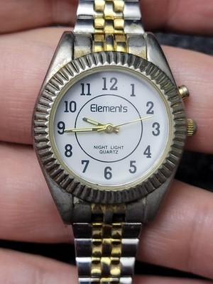 Elements Womens Watch Two-Tone Stainless Steel Bracelet White Dial Night Light