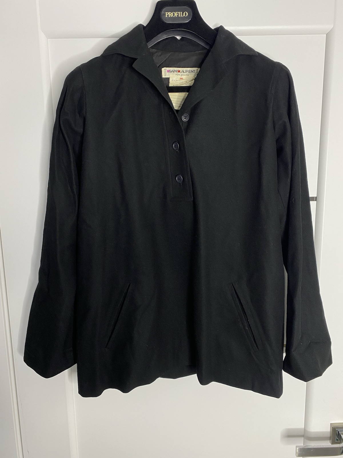 Camicetta vintage anni 80 Saint Laurent Rive Gauche in lana nera taglia 36