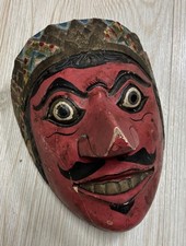Ancien masque en bois de théâtre indonésien javanais Wayang Topeng maudit Indonésie