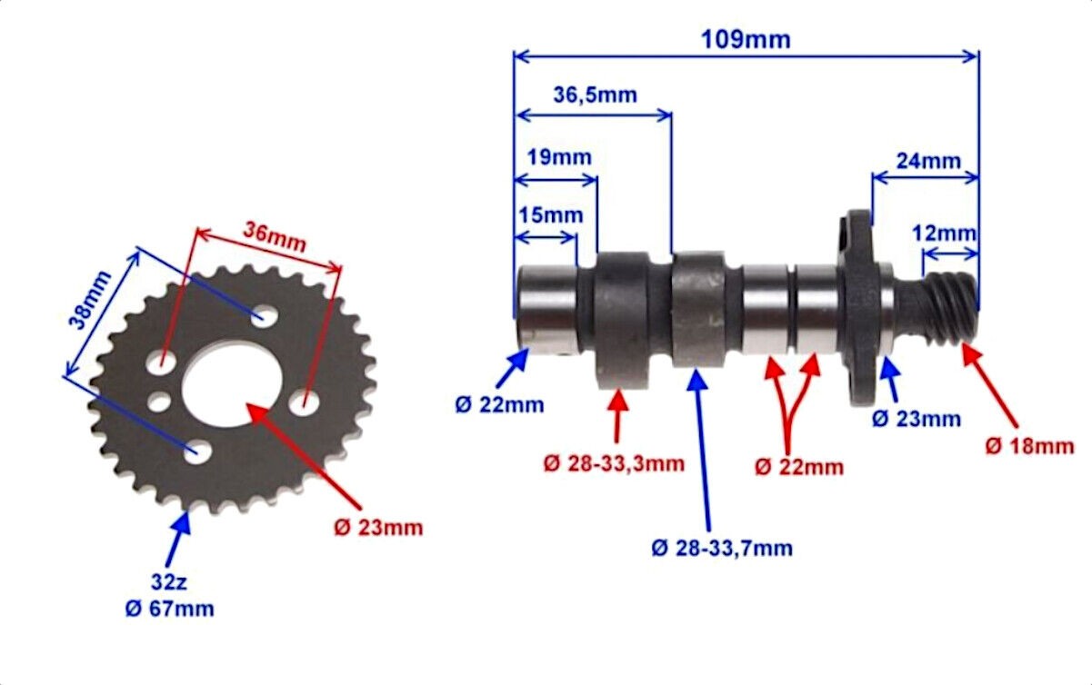 Arbre à cames et pignon en acier trempé haute performance pour Suzuki GN 125
