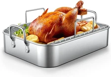 Roasting Pan 17 13inch  Stainless Steel Turkey Roaster with Rack Deep Broiling