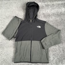 The North Face Jacket Kids 10 Gray Colorblock Hooded Fleece Full Zip Outdoor
