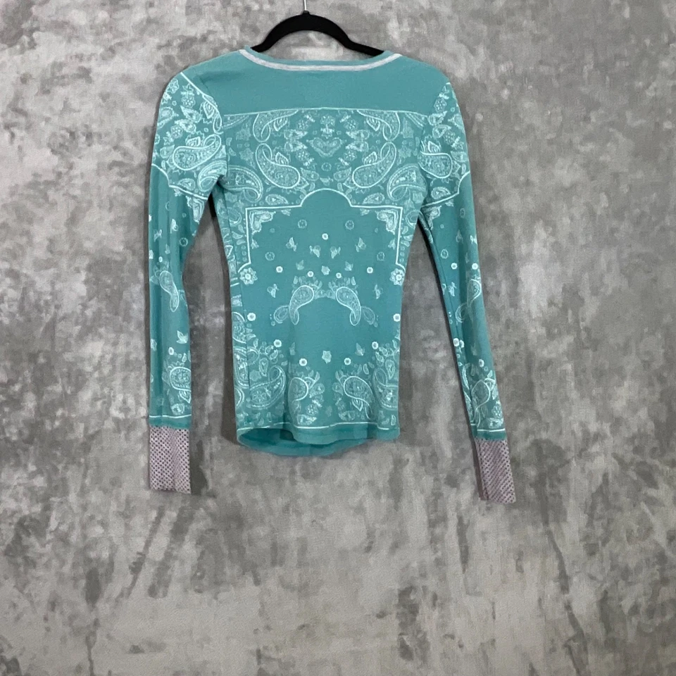 90’s Y2K Thermal waffle top women’s XS Teal Paisley alternative vamp. Diaries - Image 4 of 4
