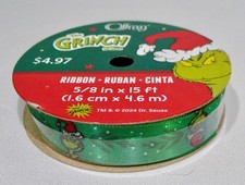THE GRINCH w/ Santa Hat Christmas Ribbon 5/8" x 15' Great for Crafting Gift Tree
