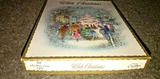 x18 Vintage MIB MCM Boxed Nice Christmas Cards Town People Santa Flocked w/Env.