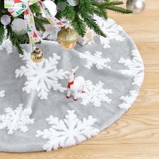 Small Christmas Tree Skirt Faux Fur Tree Skirt 24inch Grey Plush Skirt with S...