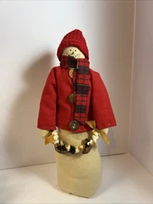 Vintage Handmade Folk Art Snowman With Popcorn Garland