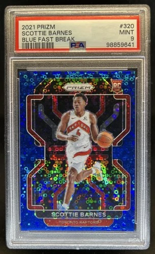 2021-22 Panini Prizm Scottie Barnes RC Fast Break Blue #/150 Raptors PSA 9
