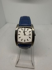 Fossil Women's 30mm Tonneau Stainless Steel White Dial Date Blue Leather Watch