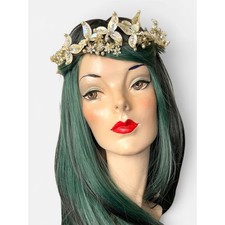 Mid Century Prom Tiara Shell Pearl Floral Headpiece Vintage Wedding Crown Prom