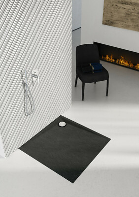 Duschtasse Duschwanne Schwarz eckig DIN 51097 A 90x90 Black Stone extraflach 3cm