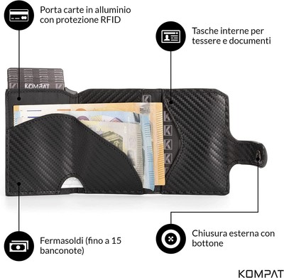 RealPlus Portacarte Uomo RFID - Portafoglio Slim In Fibra Di Carbonio - Foto 6