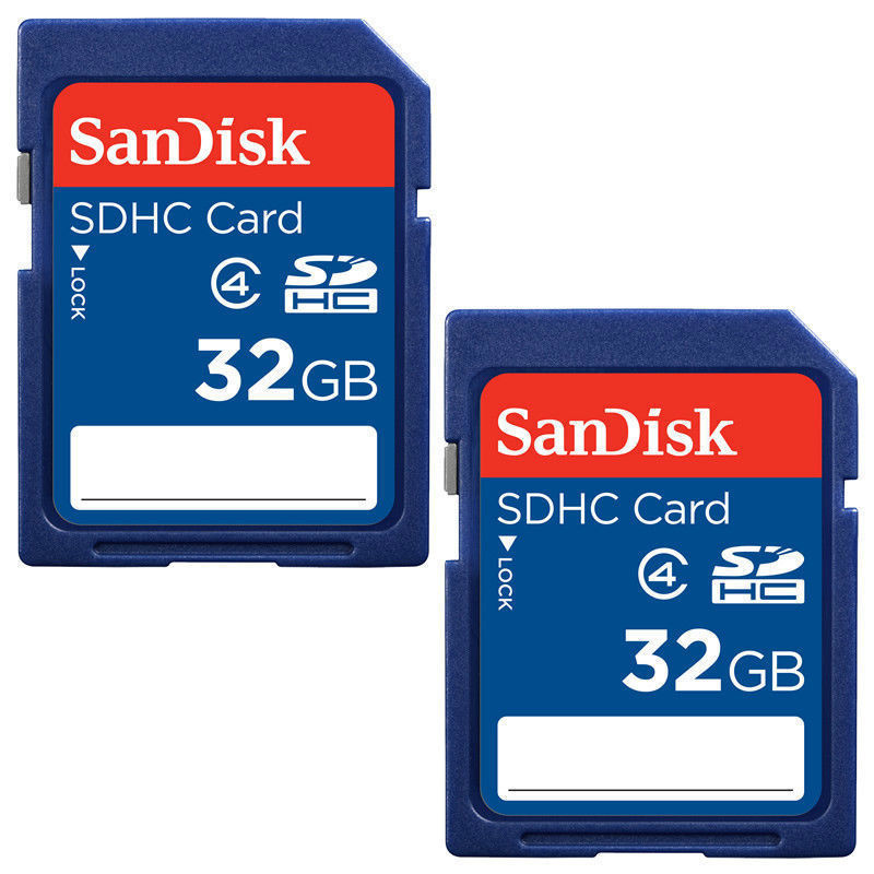 Lot of 2 SanDisk 32GB = 64GB SD SDHC Class 4 Camera Flash Memory Card SDSDB-032G
