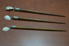 3 PCS HANDMADE RED ABALONE SHELL WOOD HAIR STICKS #HP-103