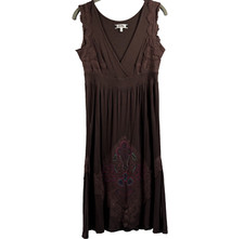 Sweetees Women's Babydoll Dress Size Large Brown Embroidered V Neck Sleeveless