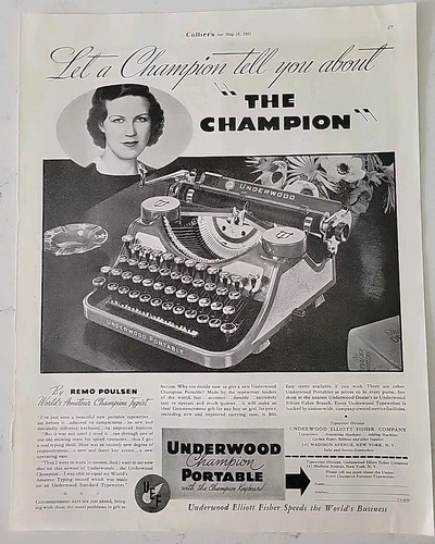 1935 Underwood Champion portable typewriter vintage ad - 第 1/1 張圖片