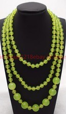 Beautiful New Natural 8-14mm Green Peridot Round Gemstone Beaded Necklace 50in