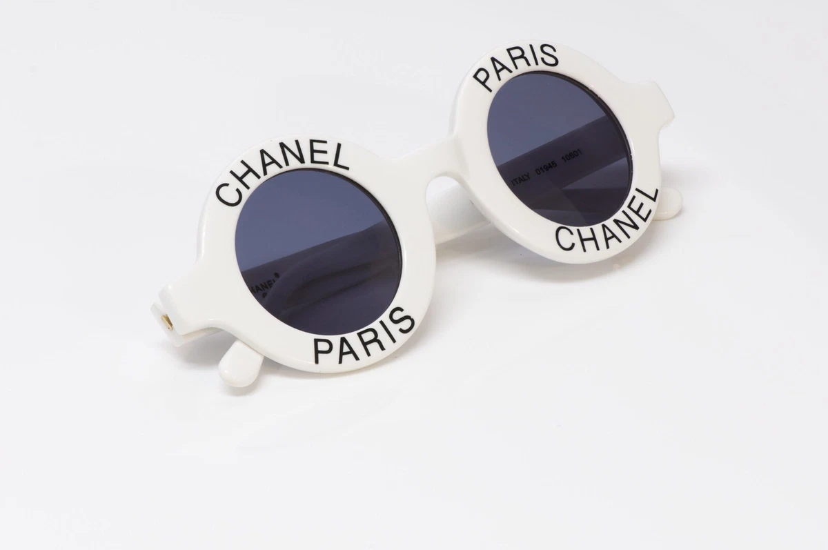 Vintage 1993 Iconic CHANEL PARIS Round White Sunglasses For Sale at 1stDibs