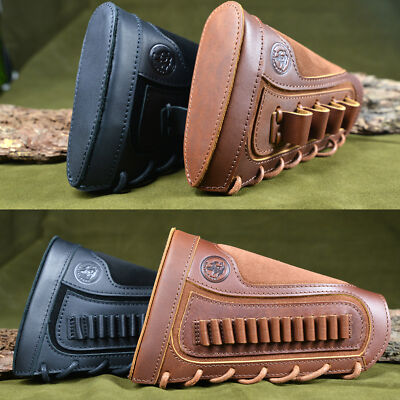 Leather Rifle Shotgun Buttstock Sleeve Shell Holder for .22MAG 12GA .308 .357