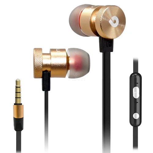 Gold / Black Super Bass Noise Isolating Earphone Vol. Control and Mic. Headset