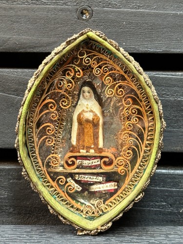 Ancien Reliquaire paperolle relique voyage Ste Thérèse Henri François D'assise - Photo 6 sur 6