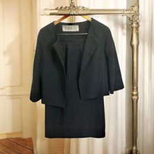 Vtg 60s Lilli Ann Paris Skirt Suit Size Medium Black 2 Pc Blazer Pencil Skirt