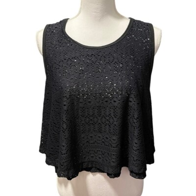 DYI Define Your Inspiration Mesh Tiered Layer Cropped Tank Black Size Large