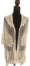Chance OS Sheer Embroidered Kimono Ivory