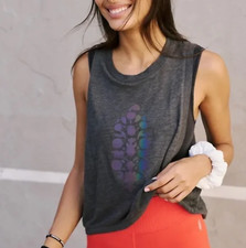 Free People Movement Charcoal Sleeveless Logo Reflective Love Tank Top Sz M
