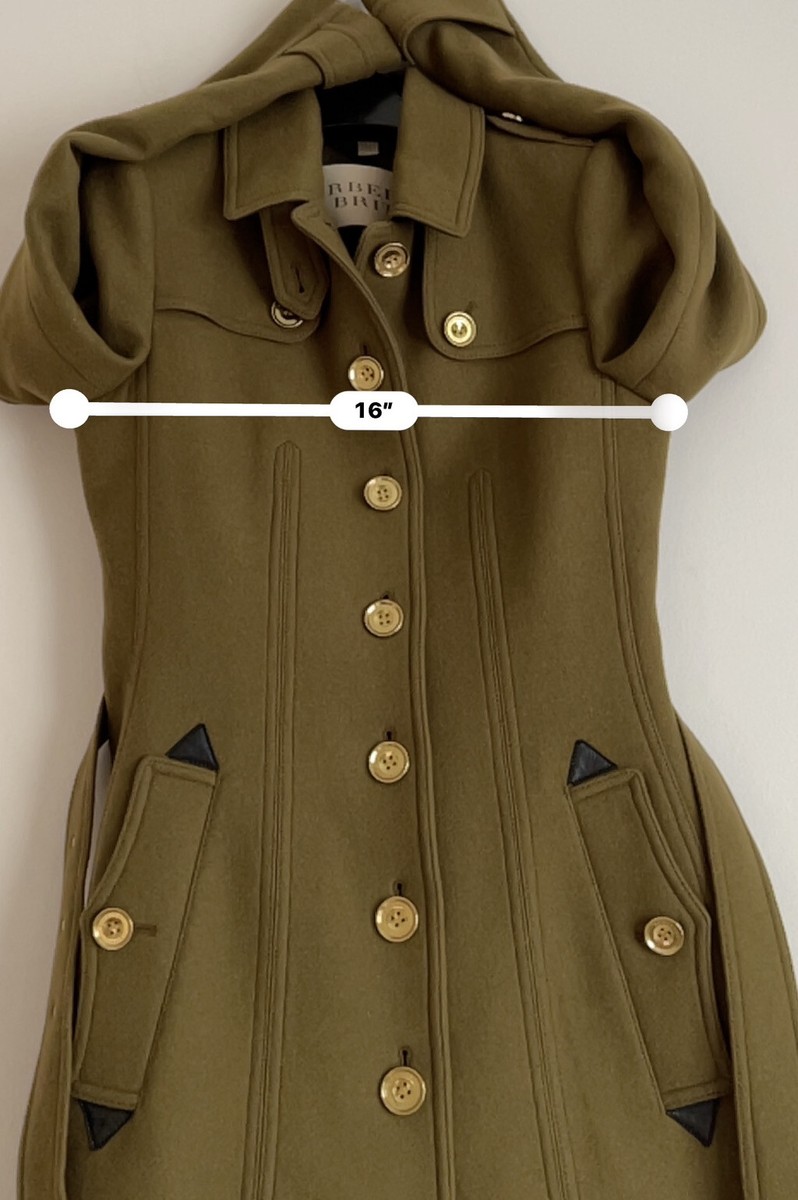 Burberry Brit Didmoore Single Breasted Belted Wool Trench Coat Sz