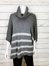 Banana Republic Womens Cowl Neck Sweater Poncho Size S Gray Striped Shawl Wrap
