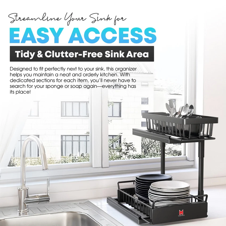 Cajón de almacenamiento deslizante organizador debajo del fregadero de 2 niveles para gabinete de baño de cocina Foto 4 de 4