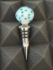Sea Life Glass Wine Stopper Shell Shaped White  Blue