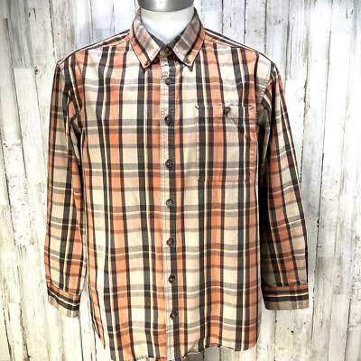 CE Schmidt Workwear Button Down Shirt Long Sleeve Plaid Brown Blue Mens Sz Large