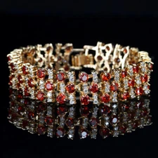 Yellow Gold Plated Big Cubic Zircon Red Tennis Charm Wedding Bracelet for Women