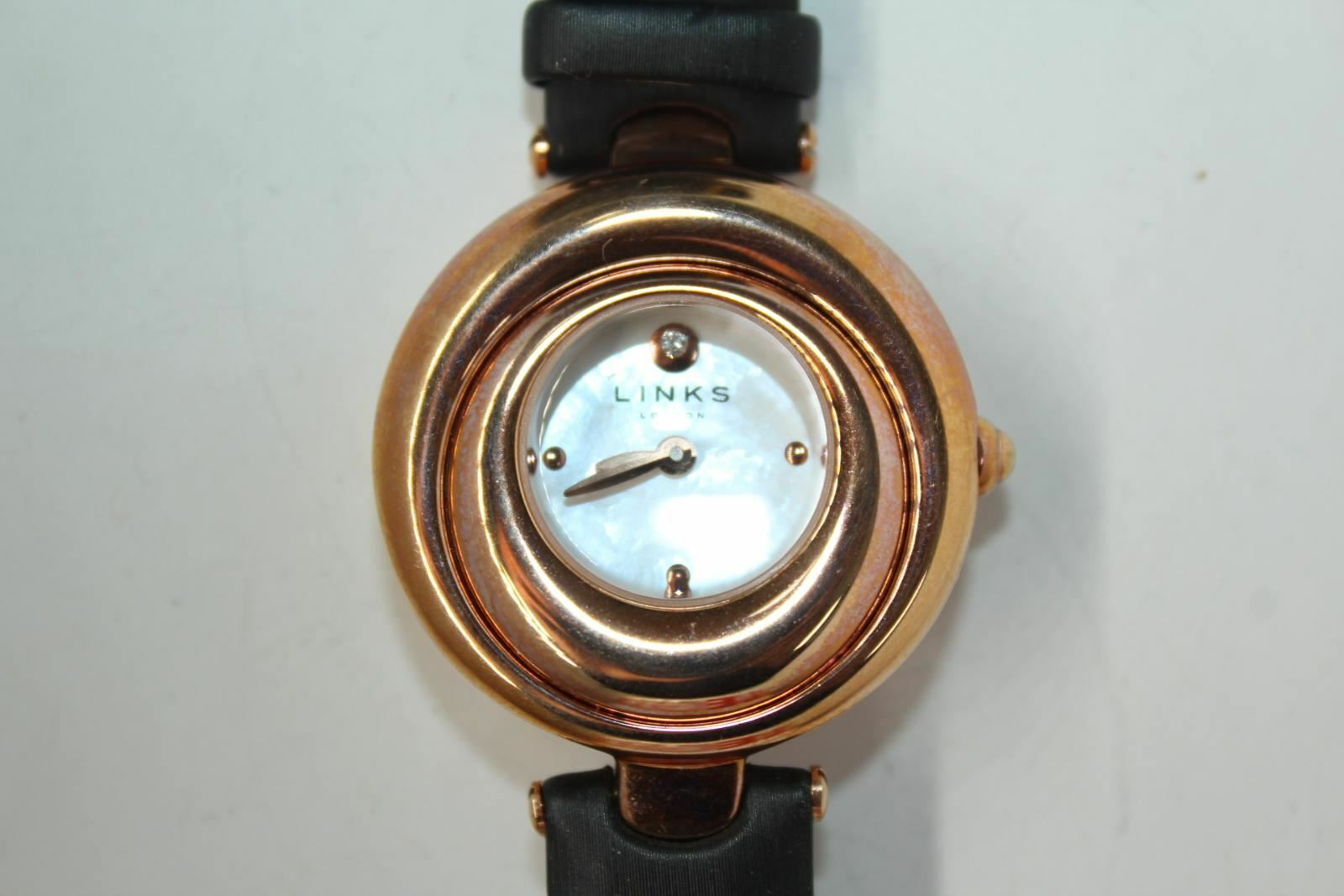LINKS OF LONDON Ladies Rose Gold Plated Black Strap Hope Watch NEW RRP346