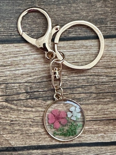 Dried Flowers Key Chain Backpack Tag Zipper Pull Pink White Green Gold Charms-image