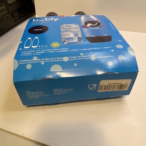 (NEW) SodaStream Bubly 1L Carbonating Bottle Twinpack Purple And Clear Bottles - Picture 6 of 6