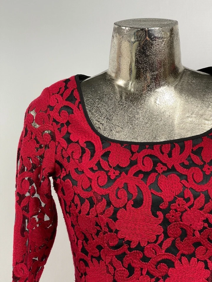 NEXT Womens Dress Size Small 6-8 Regular Red & Black Cotton Lace EU36 RRP £75 — 第 4/4 张图片