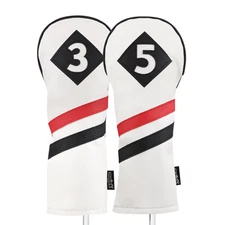 Majek Retro Golf #3 & 5 Fairway Wood Headcover White Red Black Leather Style