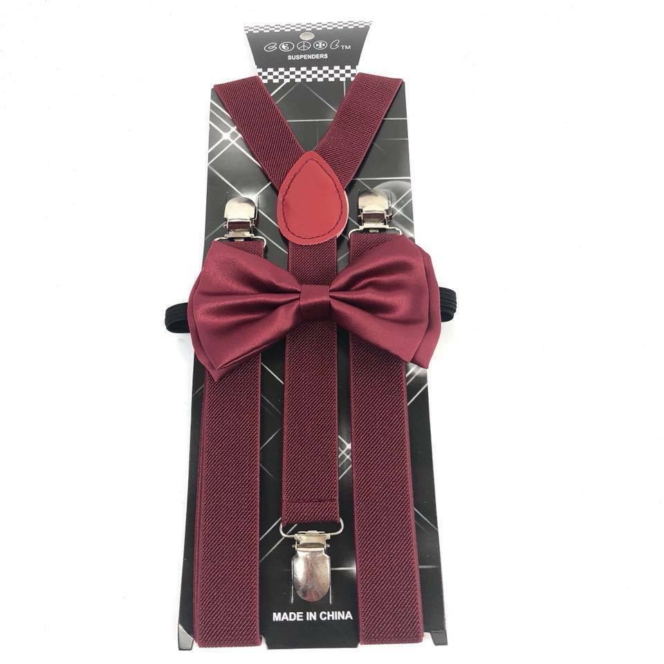 Conjunto De Corbata De Lazo Burdeos Y Tirantes Esmoquin Boda Formal Para Hombre