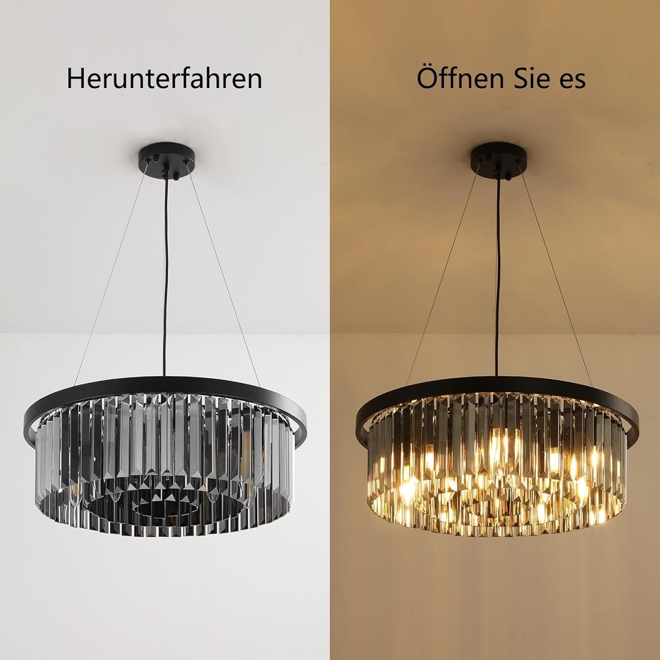 WILON Deckenleuchte Kristall – 3 Flammig, Mattschwarz, Mit Glas-Schirmen, E27, Dimmbar
