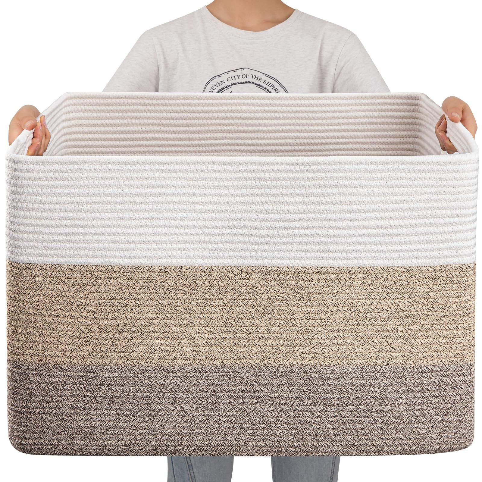 108L Super Large Blanket Basket, 25”x16”x16”(108L) Rectangle Woven Baskets fo...